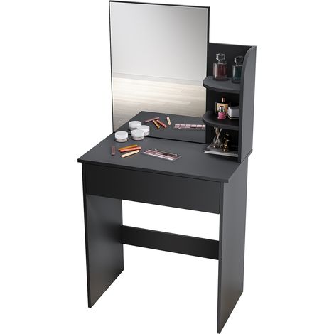 SIRHONA Tocador con Espejo Tocadore 70 x 40 x 140cm con 1 cajón y 3 niveles de Almacenamiento Tocador Moderno Mueble de Maquillaje - Negro (1/5)