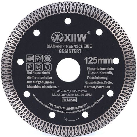 Disque à tronçonner diamanté Ø 125 mm, segment 10 mm, largeur de coupe d'environ 1,4 mm, meuleuse d'angle turbo, extra fin, pour béton, carrelage, granit