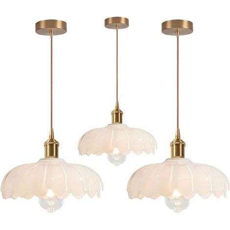 3x Lustre Suspension Moderen en Verre,25cm Lampe de Plafond Vintage Abat-jour Design Fleurs E27 Plafonnier pour Salon Chambre (1/5)