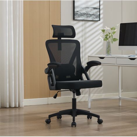 Ergonomischer Bürostuhl aus Mesh mit verstellbarer Lordosenstütze und Kopfstütze, schwarz HAVRYA (1/5)
