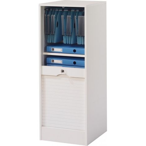 M&S – Classeur à rideau blanc ou hêtre 6 étagères – Dimensions L 41.4 x H 108.4 x P 44 cm – Fermeture à clé – Meuble éco-conçu