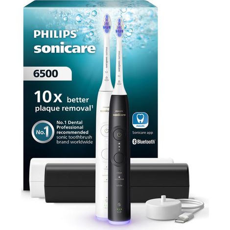 Philips Spazzolino Elettrico Sonico 3 Modalita' 3 Intensita' Set Bianco e Nero con Custodia HX7419-01