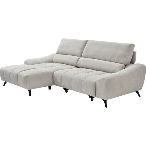 Divano angolare sinistro relax con seduta scorrevole in tessuto beige - ELOSIA (1/5)