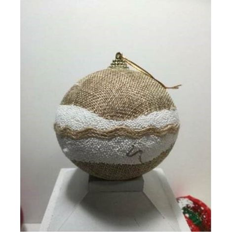 Palline beige juta ricamata decorazioni da addobbi natalizi per albero di natale d10 cm (1/4)
