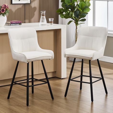 Wahson Bar Stools Set of 2, Chenille Upholstered Counter Height Chairs, Modern Style for Kitchen Island, Home Bar and Restaurant, White