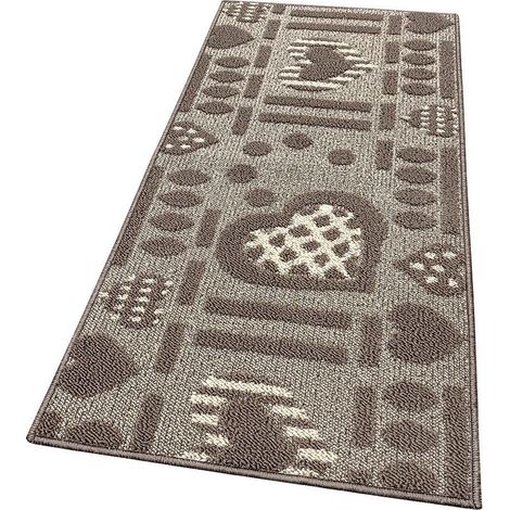 Tapis de Cuisine Moderne Coureur Bordé Absorbant Antidérapant Lavable 3D Coeurs Beige - 57x40 cm (1/4)