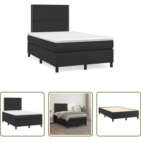 Matelas à ressorts ensachés - Sommier à lattes de lit avec matelas noir 120x190 cm similicuir (1/5)