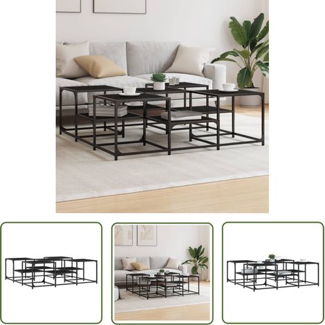 The Living Store Table basse noir 121x121x40cm Bois d'ingénierie - Table Basse - Meuble Salon - Table D'appoint - Table Design - Table Industrielle (1/5)