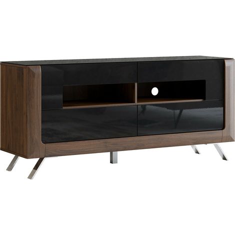 Mueble TV Sovera 105, Nuez + Negro brillante, Número de puertas: 0, Número de cajones: 0, 160x73x48cm (1/5)