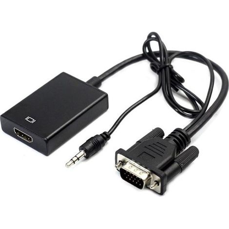 Convertisseur vidéo - VGA + prise jack 3,5 mm vers HDMI + alimentation - Adaptateur vidéo - 32 cm - Full HD 1080p - Noir (1/5)
