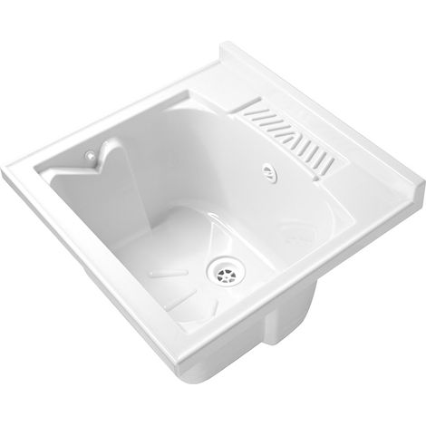 Vasca lavatoio in Resina PP 50x50 Ricambio per Mobile o Incasso con asse e sifone (Solo Vasca)