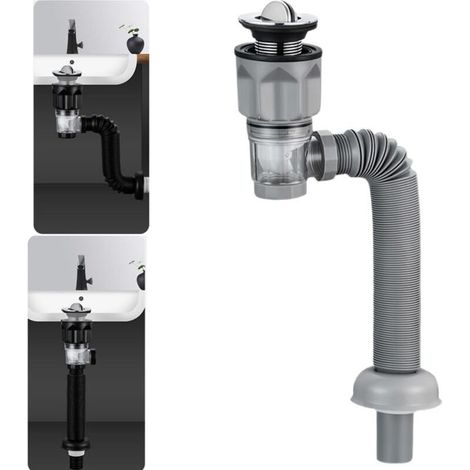Kit de bonde de lavabo avec bonde extensible et flexible, anti-odeurs pour trous de 1-1/4", 1-1/2" et 2" (style : rabat) (1/4)