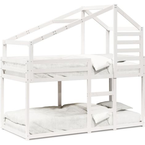 Maison Exclusive - Etagenbett mit Dach Weiß 80x200 cm Massivholz