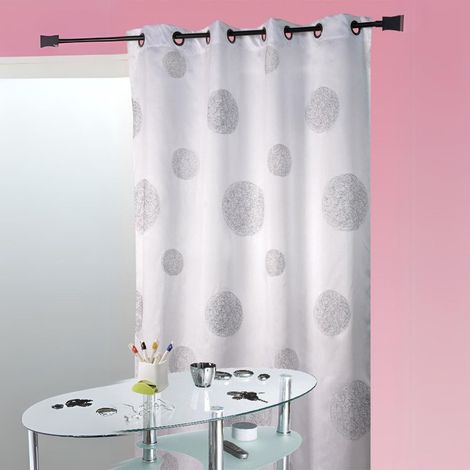 Rideau blanc en shantung brodé ronds mêlés Blanc 140x260 cm