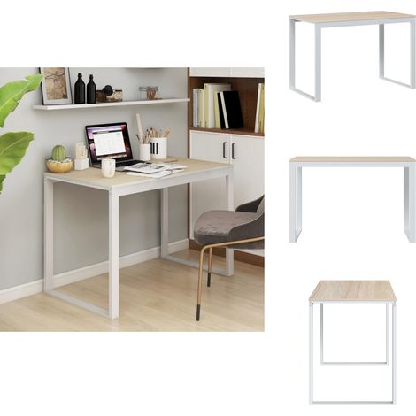 Computertisch Weiß und Eiche-Optik 110x60x73 cm Holzwerkstoff - PC-Tisch - Schreibtisch - Home Office - Bürostuhl - Arbeitsplatz (1/5)