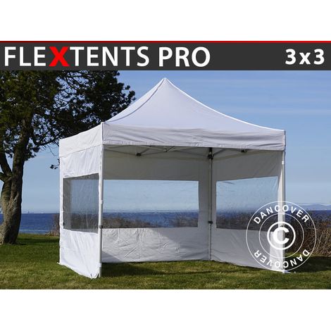 Tente Pliante FleXtents PRO 3x3m Blanc, avec 4 cotés