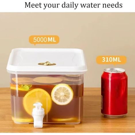 1 Distributeur de boissons, Capacité 5L, Matériau PP, Couvercle inclus, Pour réfrigérateur et bureau (1/4)