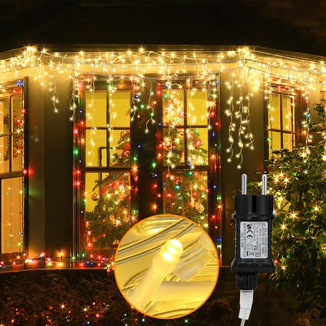 SWANEW 400 LED Congelamento Pioggia Ghiacciolo Decorazione Natale Finestra Luci Leggiadramente Fuori. Bianco Caldo (1/5)