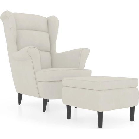 Maison Exclusive - Ohrensessel mit Hocker Creme Samt (1/5)
