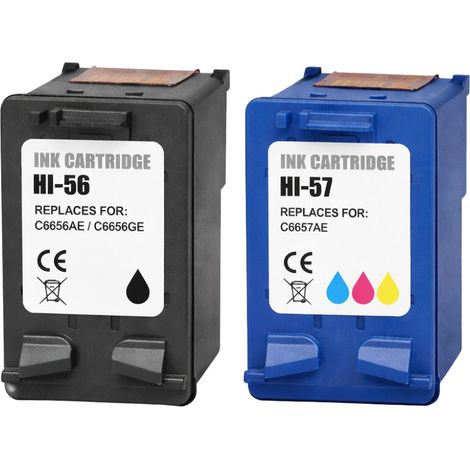 Pack Cartouches Compatibles HP 56 57 pour Deskjet 450–9680, OfficeJet 1100–6150, PhotoSmart 130–7960, PSC 1100–2575 (1/2)