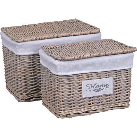 Scatola cesto con coperchio in vimini grigio home foderata