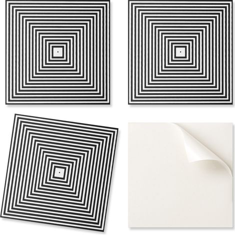 Juego de baldosas autoadhesivas de PVC con l铆neas conc茅ntricas en cuadrados de 9x30x30 cm.