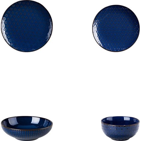 Servizio di stoviglie in ceramica, design elegante, adatto al microonde e alla lavastoviglie, blu - 16 pezzi, 16 pezzi (1/2)