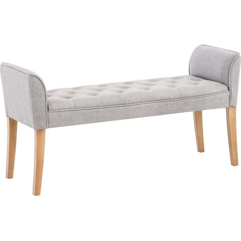 Banco tapizado en tela gris claro con patas de madera 133cm de ancho BAN10003