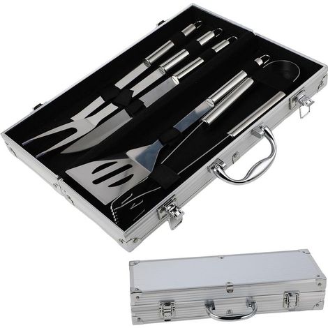 Set Barbecue Professionnel en Acier Inoxydable 5 pièces - Accessoires Barbecue Ustensiles Barbecue Cadeau pour Homme - 37x12x7 cm (1/5)