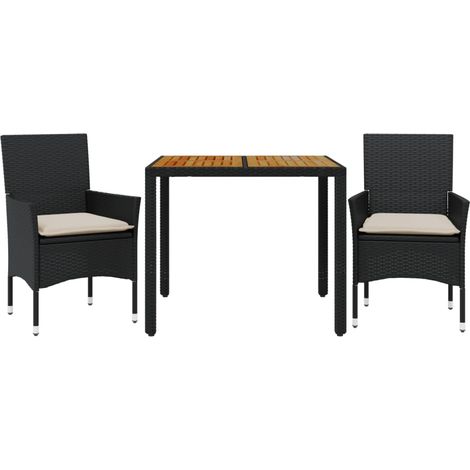 Maison Exclusive - 3-tlg. Garten-Essgruppe mit Kissen Schwarz Pol