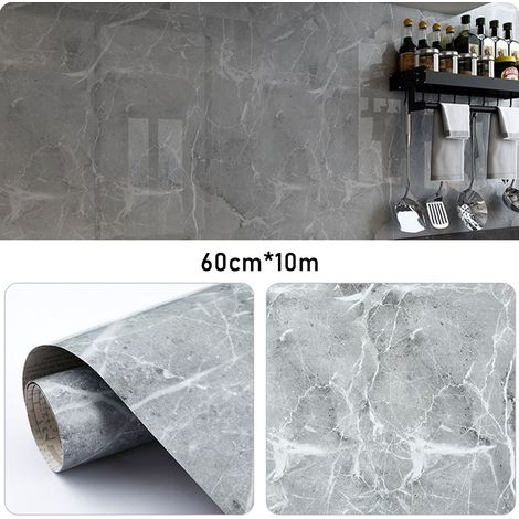 Papier Adhésif pour Meubles 60cm x 10m, Marbré Film Imperméable Autocollant DIY Décoratif Stickers pour Meubles Armoires Rebords de Fenêtres Salles de Bains - Gris (1/5)