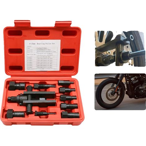 Juego de extractores de rodamientos internos, juego de 10 piezas, fabricado en acero aleado de primera calidad, tamaños de mandril de 8 mm a 25 mm, diseño de dos mordazas, adecuado para motocicletas y (1/5)