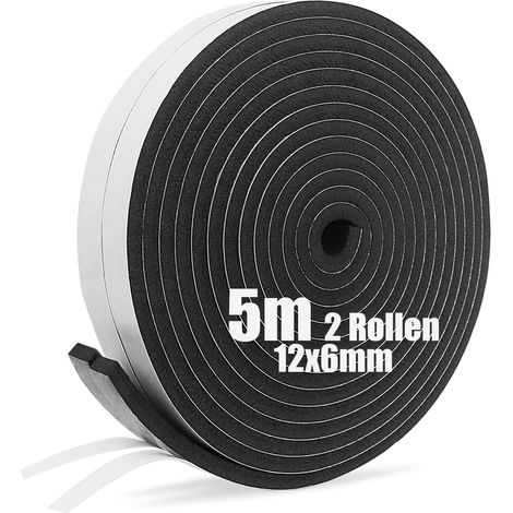 2 Rouleaux Joint Isolation Porte Fenêtre 1.2cm X 0.6cm X 5m Mousse Adhésive Étanchéité Phonique Noir (1/5)