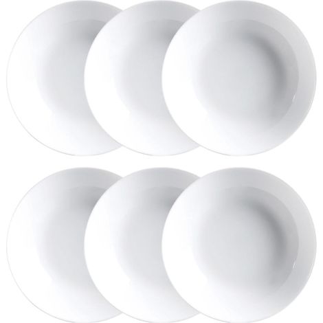 Set de 6 assiettes creuses en verre opale blanc 20 cm résistant micro-ondes lave-vaisselle pour repas quotidien (1/5)