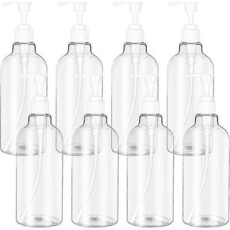 Set mit 8 nachfüllbaren, transparenten 500-ml-Spenderflaschen für flüssiges Shampoo und Lotion, für Bad und Küche (siehe Foto).