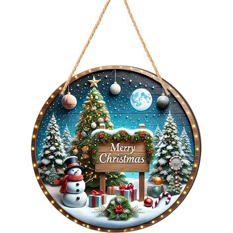 Panneau De Bienvenue Noël - Panneau Rond En Bois 2D - Pour Porte D'Entrée Mur Ou Fenêtre - 20 Cm De Diamètre - 5 Mm D'Épaisseur - 1 Pièce (1/4)
