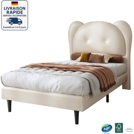 Letti per bambini 90x200 cm, letto singolo, a forma di cartone animato, PU, senza materasso, beige (1/5)