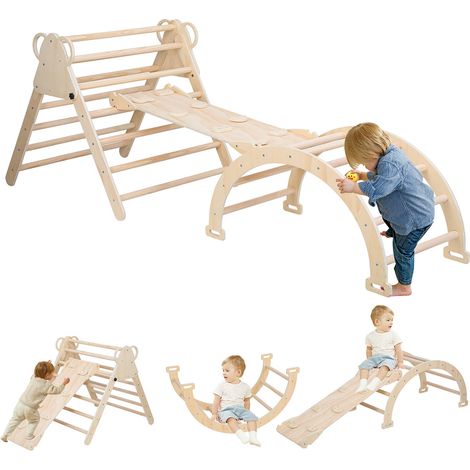 Randaco Kletterdreieck Klettergerüst mit Rampe Kletterdreieck Set aus Holz Spielplatz für Kinder