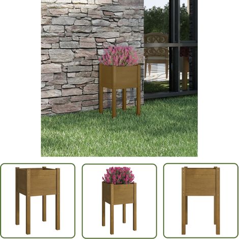 The Living Store Pflanzkübel Honigbraun 40x40x70 cm Massivholz Kiefer - Holzpflanze - Blumenerde - Gartendekoration - Kübeln - Hochbeet (1/5)