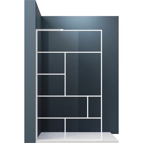 SONNI Walk-in Duschwand 6mm NANO Klares Sicherheitsglas Selbstreinigend Weißer Gittermuster Duschpanel mit L-Typ Haltestange 120x200cm (1/5)
