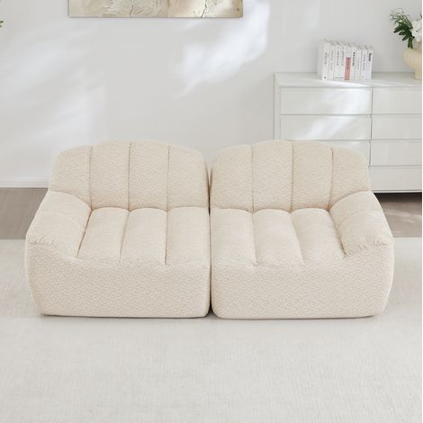 Modulares 2-Sitzer Sofa Beige-Weiß aus granuliertem Fleece ohne Montage mit ergonomischer Form (1/5)