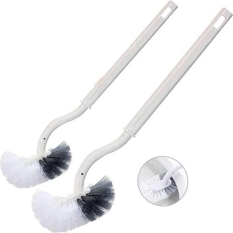 Set di 2 scopini per WC con pulitore per bordi, design curvo migliorato, manico lungo e setole in plastica resistenti. (1/5)