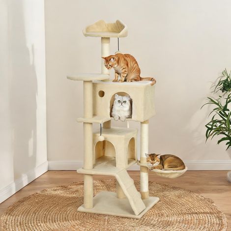 Arbre à chat beige en truciolato Peluche 48 x 48 x 140 cm (1/5)