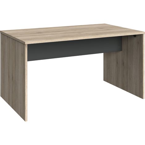 Meuble de bureau coloris Imitation chêne San Remo, rechampis graphite - longueur 140 x hauteur 72 x profondeur 40 cm -PEGANE-