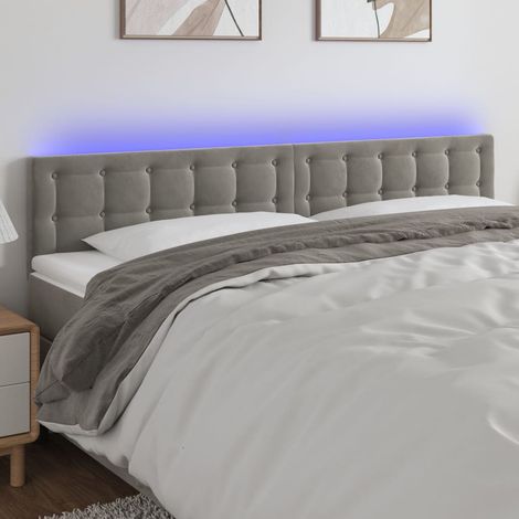 Tête de lit à LED pour lit double, Cadre de lit, Tableau décoratif de chevet Gris clair 160x5x78/88 cm Velours SDG77625 (1/5)