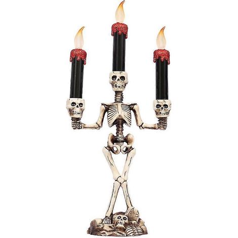 Halloween-Skelett-Kerzenständer mit 3 Kerzen, inklusive LED-Lichthalter und Totenkopf-Kerzenleuchte (1/5)