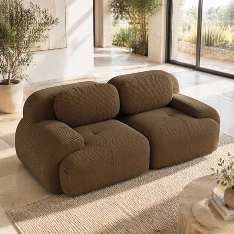 Divano modulare 208/103/75 cm in corduroy marrone, senza telaio, con braccioli curvi e base antiscivolo (1/5)
