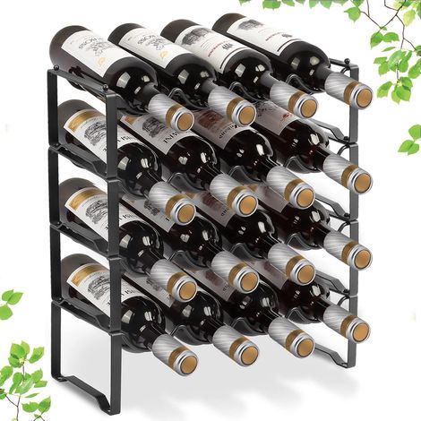 Étagère à vin empilable à 4 niveaux pouvant contenir 8 à 16 bouteilles de vin, support autoportant en métal pour ranger des boissons alcoolisées, noir (1/5)