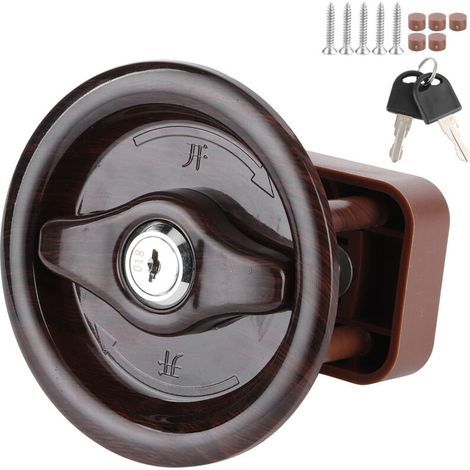 Serrure ronde en ABS marron avec 2 clés, résistante à la corrosion, adaptée aux portes de salle de bain de camping-cars et aux accessoires de remorque. (1/5)