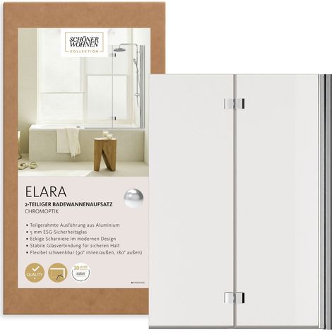SCHÖNER WOHNEN-Kollektion Badewannenaufsatz ELARA 2-teilig faltbar - 100 x 140 cm, Klar Hell, Chrom (1/5)
